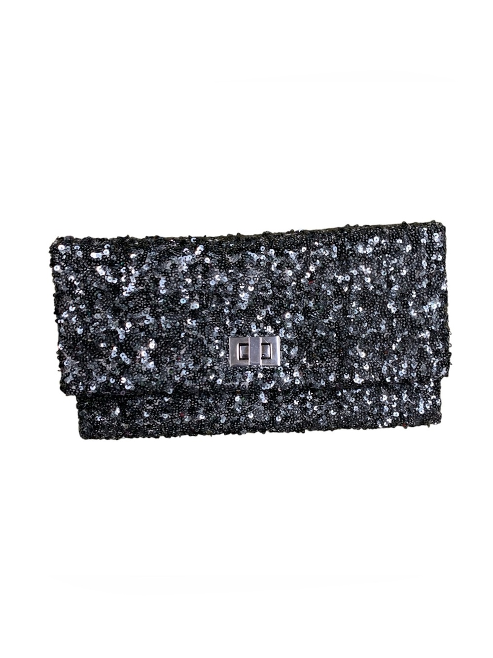 Crabtree & Evelyn NWT Black Sequin Clutch with Silver Turn-Lock